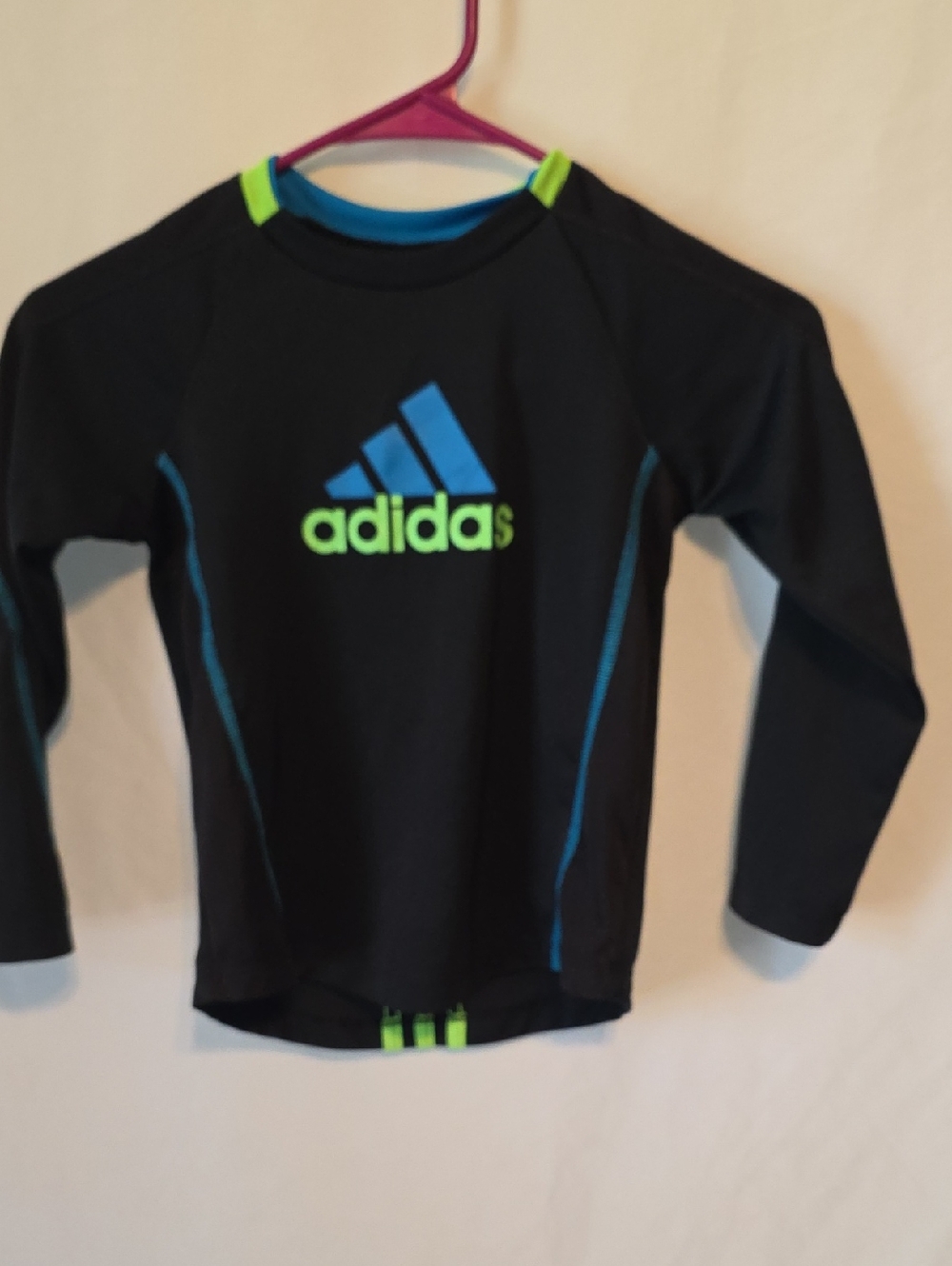 adidas Black Long-Sleeve Rashguard with Blue & Neon Green Logos